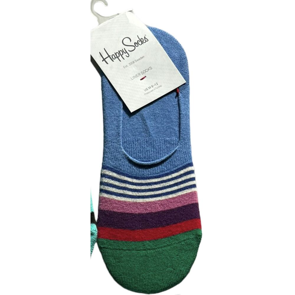 NWT Happy Socks Mens Size 8-12 Multi Stripe Liner Socks Combed Cotton 1 Pair $12